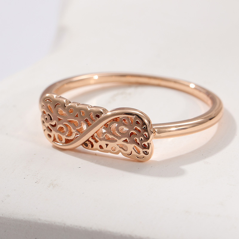 Exquisite Twisted Hollow Carved Thin Band Ring, Elegant Style